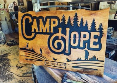 custom wood burned signed for camp hope